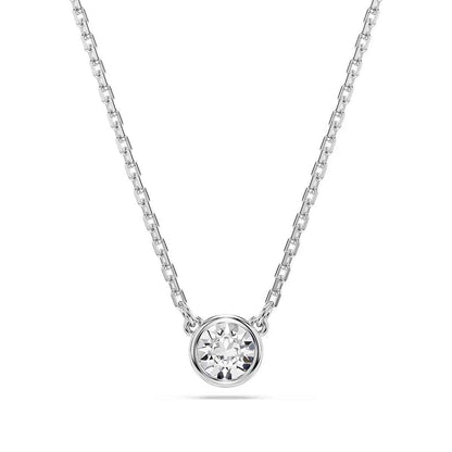 Swarovski Imber Round White Crystal Solitaire Necklace in White Rhodium Plating