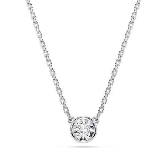 Swarovski Imber Round White Crystal Solitaire Necklace in White Rhodium Plating