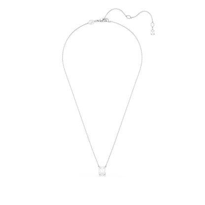 Swarovski Stilla Emerald Cut White Crystal Solitaire Necklace in White Rhodium Plating front view