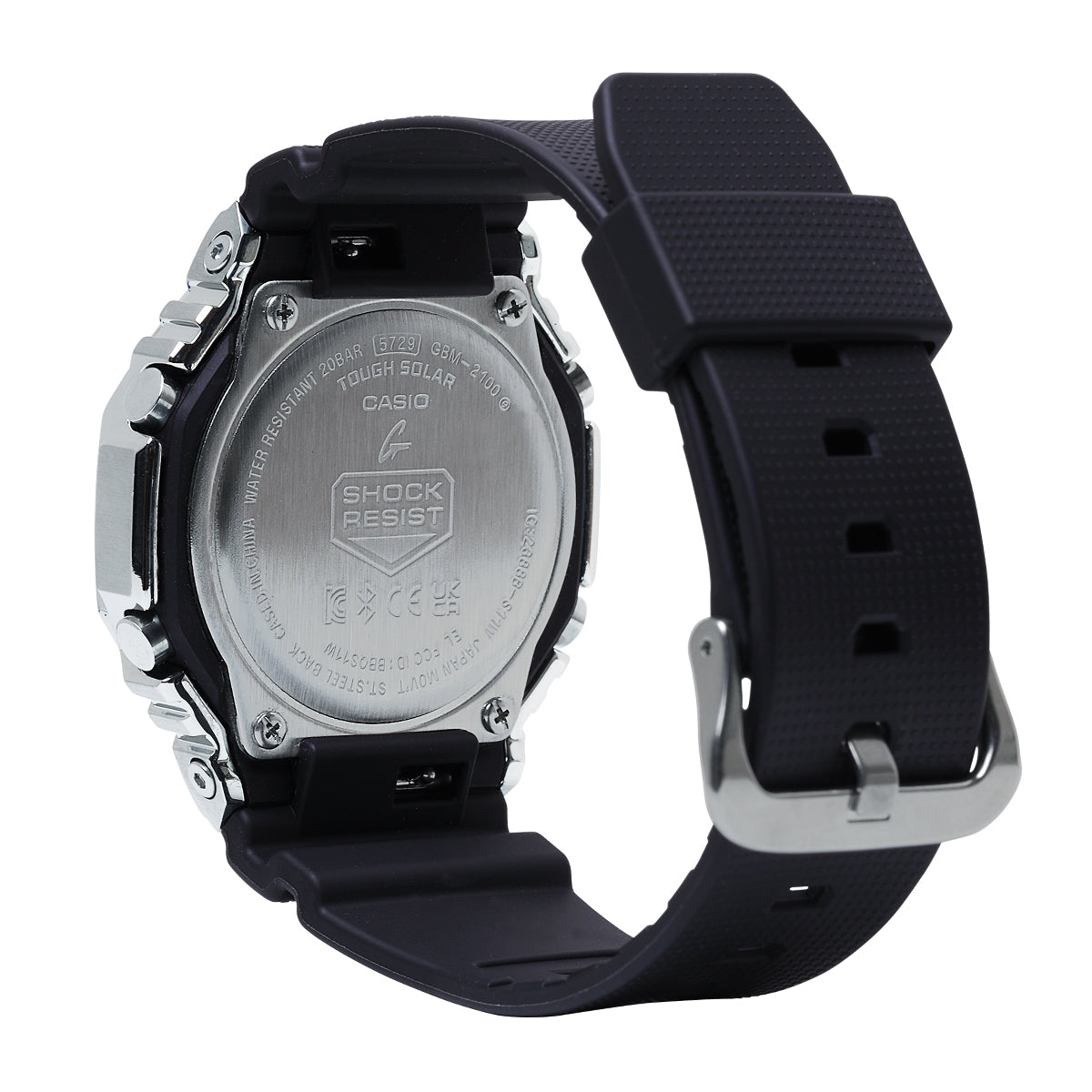 G-Shock Men's G-Steel Solar Stainless Steel Watch with Light Blue Dial & Black Resin Strap front view