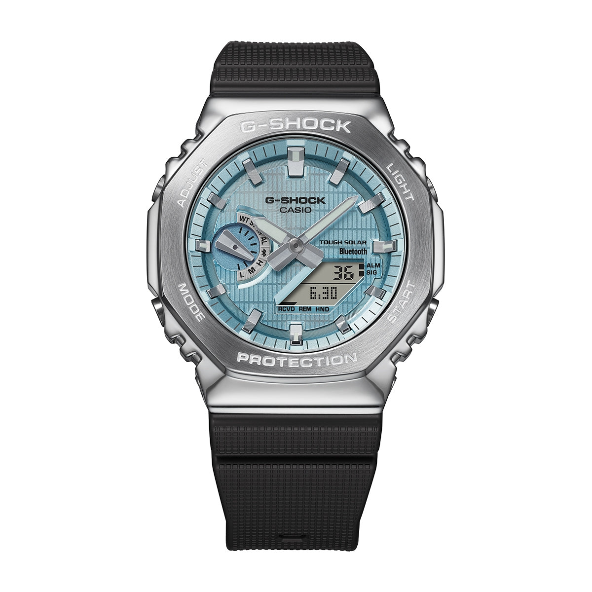 G-Shock Men's G-Steel Solar Stainless Steel Watch with Light Blue Dial & Black Resin Strap