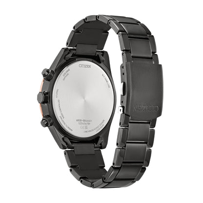 Citizen Men's Sport Luxury Eco-Drive Black Stainless Steel Watch with Blue Dial close-up detail