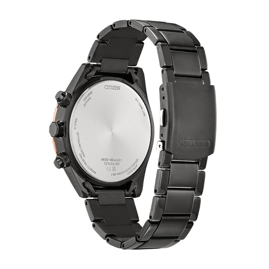 Citizen Men's Sport Luxury Eco-Drive Black Stainless Steel Watch with Blue Dial close-up detail