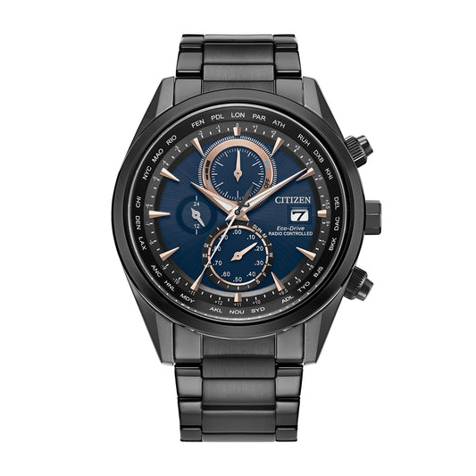 Citizen Men's Sport Luxury Eco-Drive Black Stainless Steel Watch with Blue Dial