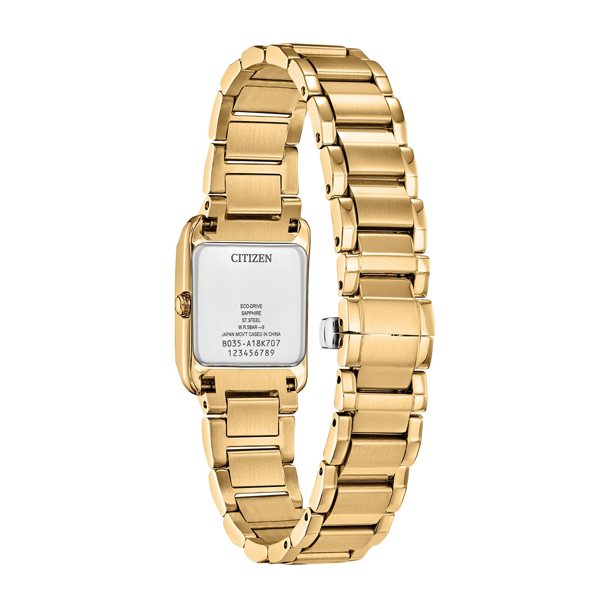 Citizen Ladies' Bianca Eco-Drive Gold-Tone Stainless Steel Watch with Mother of Pearl Dial close-up detail