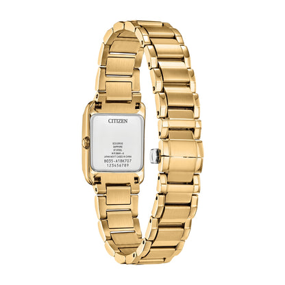 Citizen Ladies' Bianca Eco-Drive Gold-Tone Stainless Steel Watch with Mother of Pearl Dial close-up detail