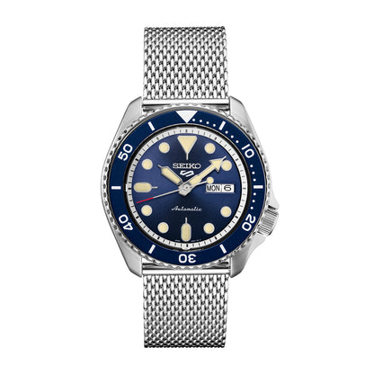 seiko 5 sport mesh band blue dial watch