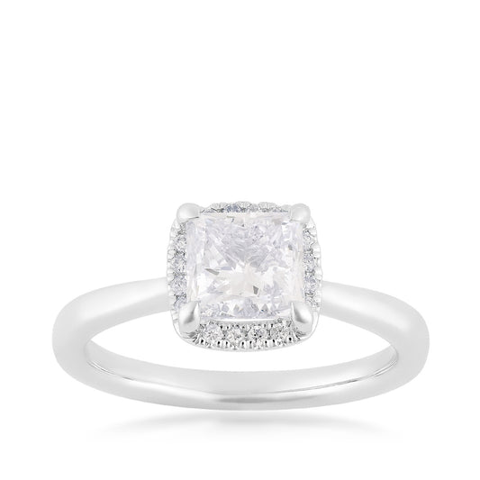 Canadian Rocks 1-1/2 ct. tw. Princess Cut Diamond Halo Engagement Ring in 14K White Gold