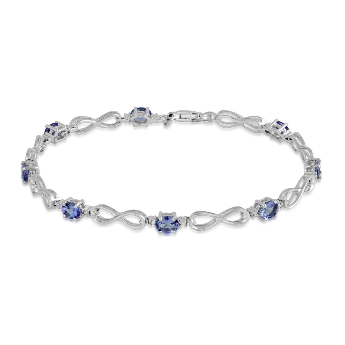 Oval Tanzanite & 1/10 ct. tw. Diamond Infinity 7.5-inch Bracelet in Sterling Silver