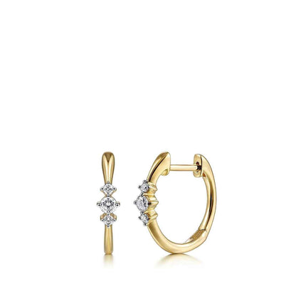Gabriel & Co. 1/10 ct. tw. 3-Stone Diamond Huggie Hoop Earrings in 14K Yellow Gold