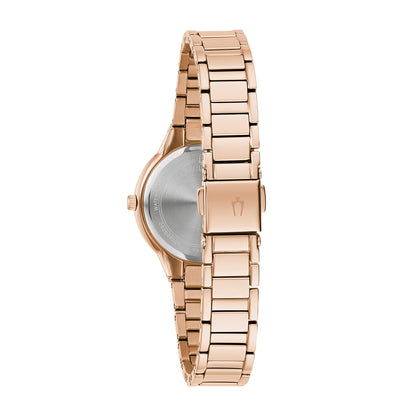 Bulova Ladies' Crystal Collection Quartz Pink Gold-Tone Stainless Steel Watch Box Set with Crystal Accent close-up detail