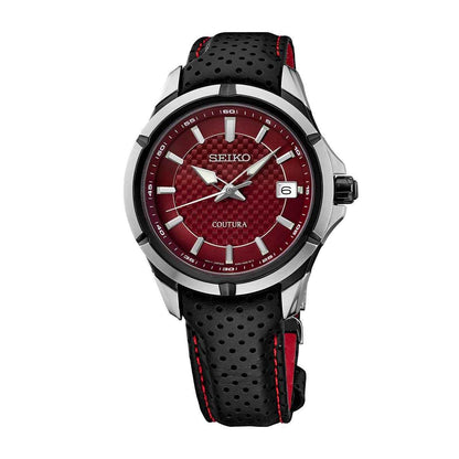 Seiko Men's Coutura Automatic Stainless Steel Watch with Red Dial & Black leather Strap