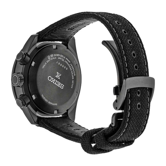 Seiko Men's Speedtimer Solar Black Stainless Steel Watch with Black Dial & Nylon Strap