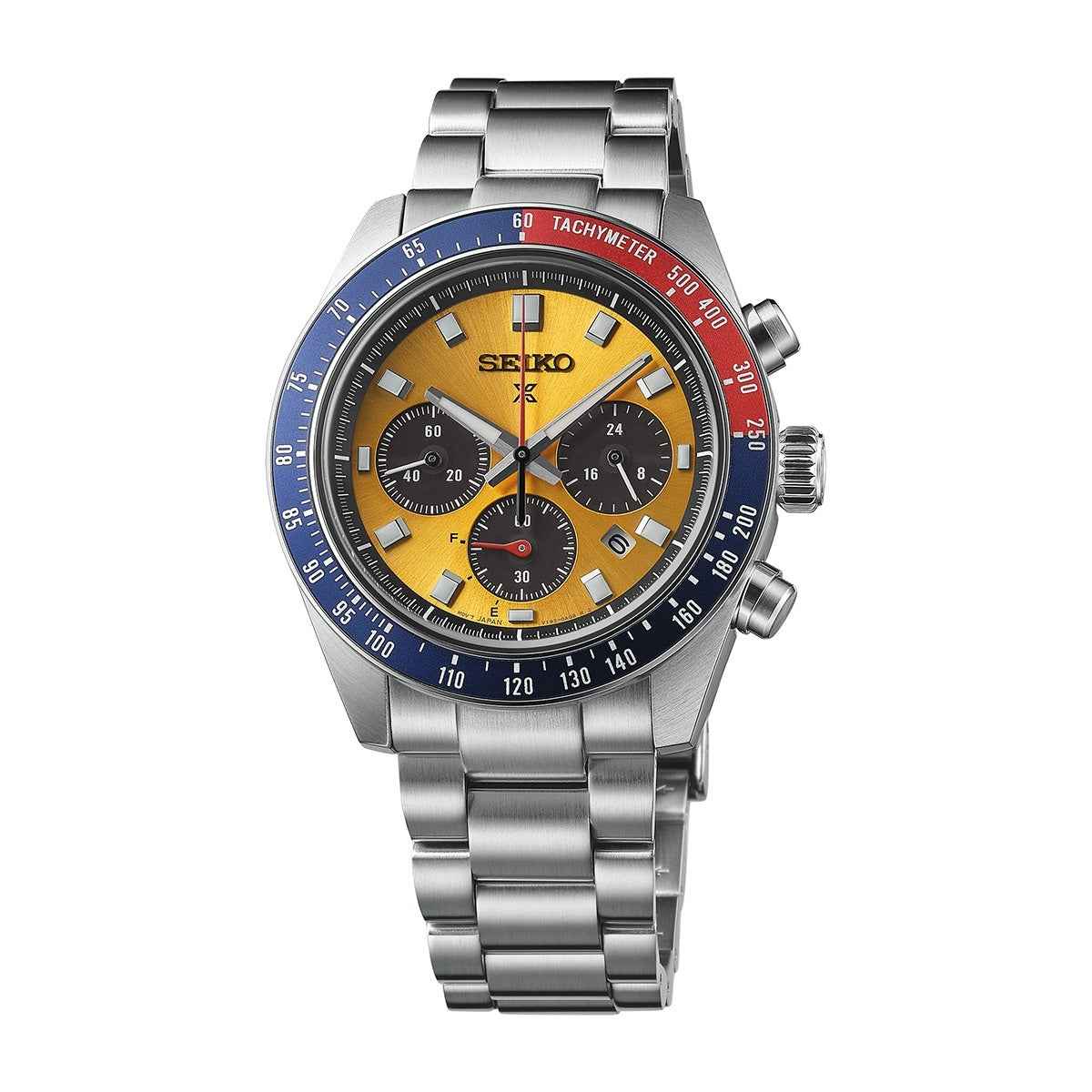 Seiko Men's Speedtimer Solar Chronograph Stainless Steel Watch with Yellow Dial