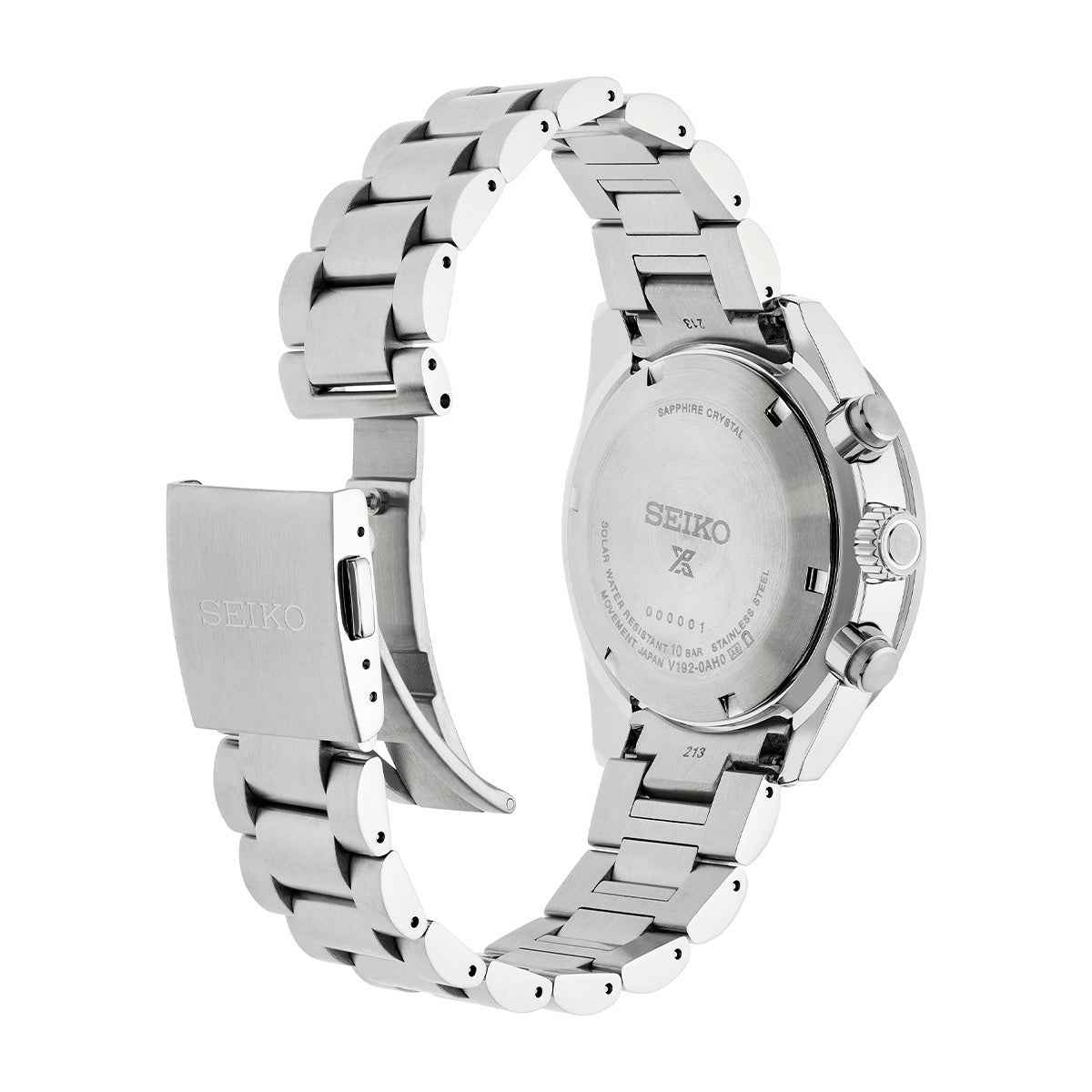 Seiko Men's Speedtimer Solar Stainless Steel Watch with White Dial close-up detail (3)