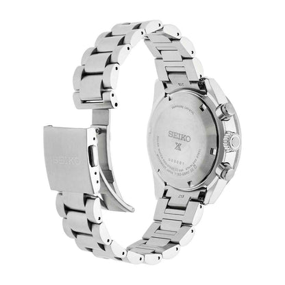 Seiko Men's Speedtimer Solar Stainless Steel Watch with White Dial close-up detail (3)