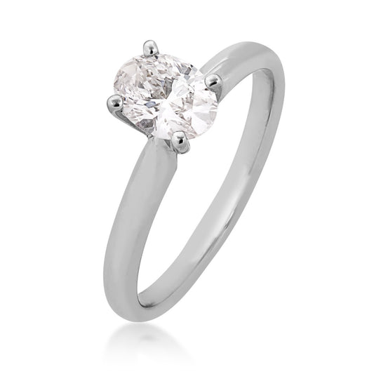 Adamante 3/4 ct. tw. Lab-Grown Oval Diamond Solitaire Engagement Ring in 14K White Gold front view