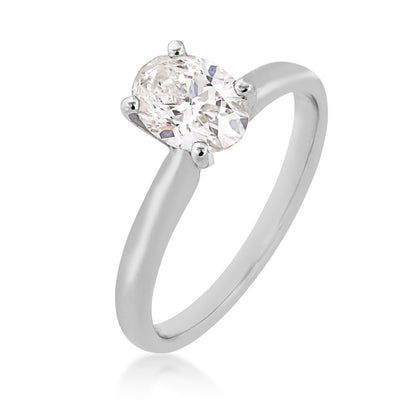 Adamante 1 ct. tw. Lab-Grown Oval Diamond Solitaire Engagement Ring in 14K White Gold front view