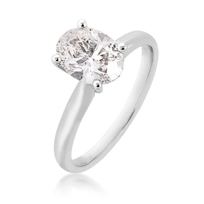 Adamante 1-1/2 ct. tw. Lab-Grown Oval Diamond Solitaire Engagement Ring in 14K White Gold front view