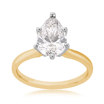Adamante 2 ct. tw. Lab-Grown Pear Diamond Solitaire Engagement Ring in 14K Yellow & White Gold