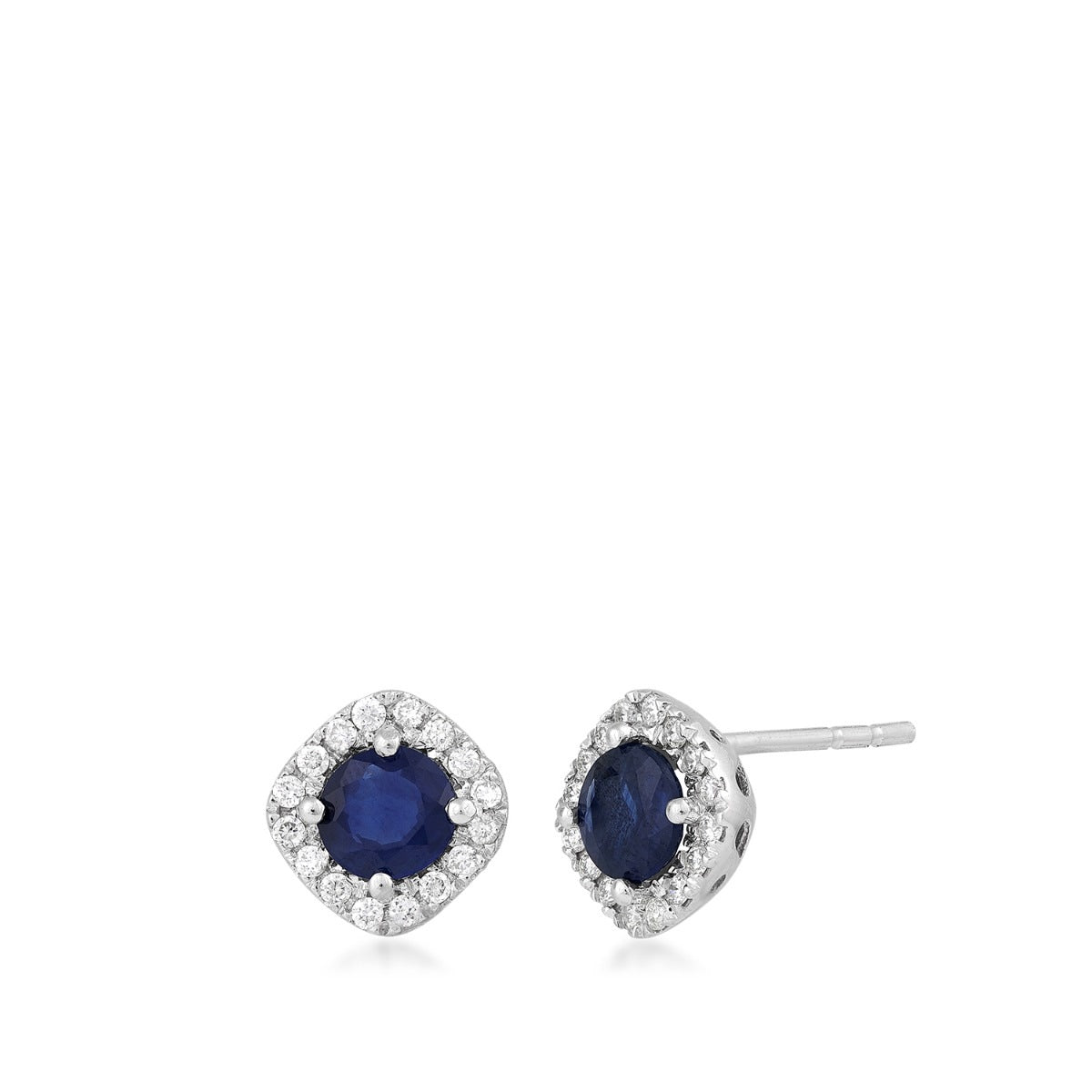 Round Sapphire & 1/7 ct. tw. Diamond Halo Earrings in 14K White Gold