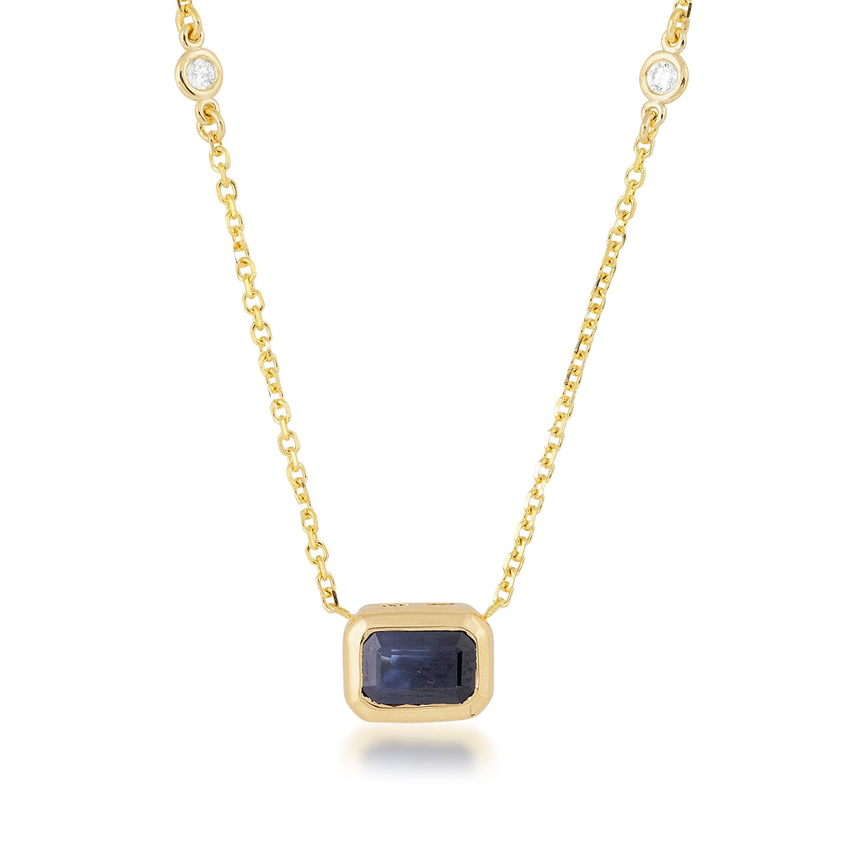 Radiant Cut Sapphire & Diamond Accent Bezel Necklace in 14K Yellow Gold