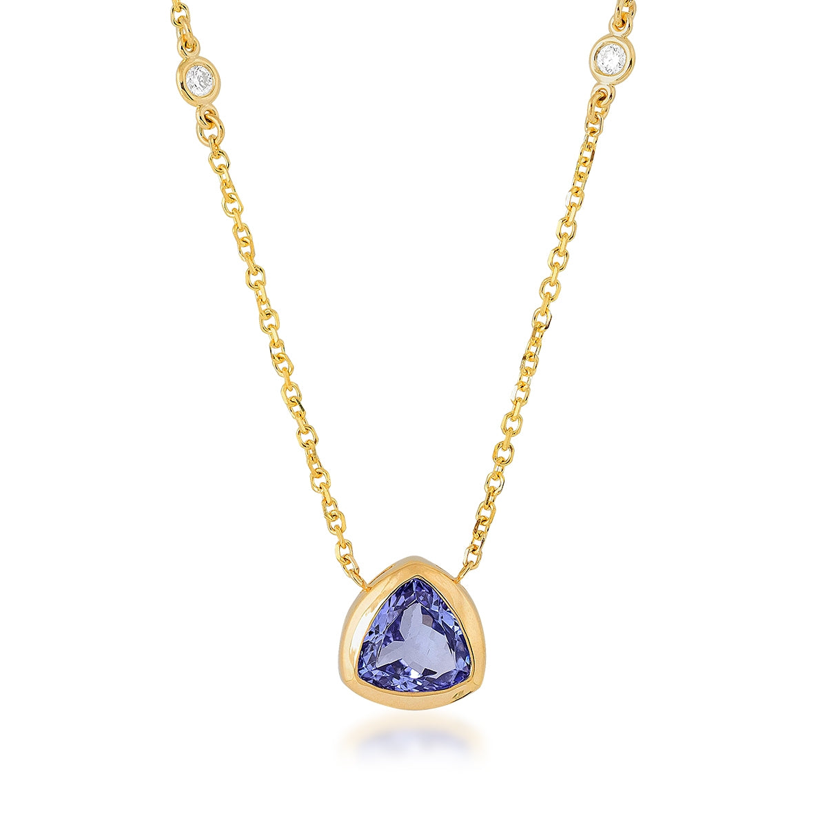 Trillion Tanzanite & Diamond Accent Bezel Necklace in 14K Yellow Gold