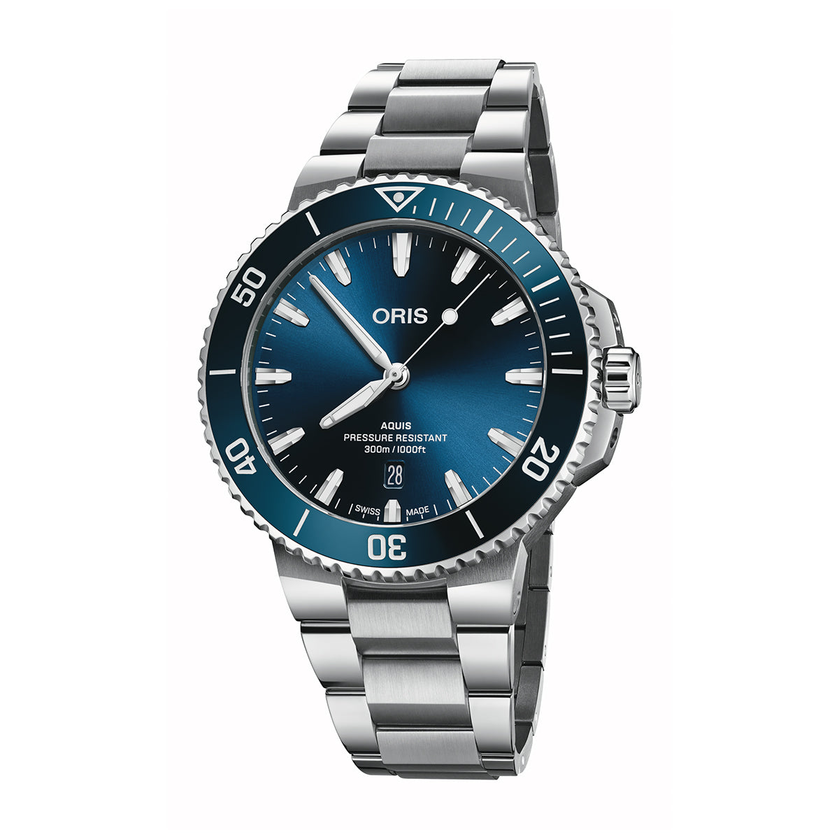 aquis stainless steel automatic blue dial oris watch