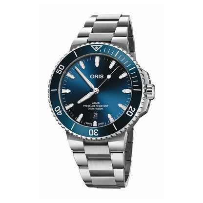 aquis stainless steel automatic blue dial oris watch