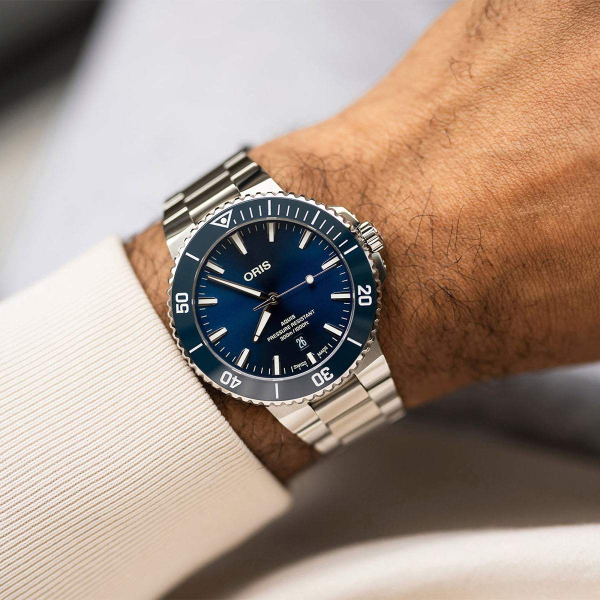 aquis stainless steel automatic blue dial oris watch model