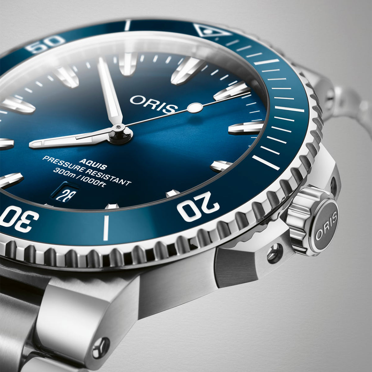 aquis stainless steel automatic blue dial oris watch