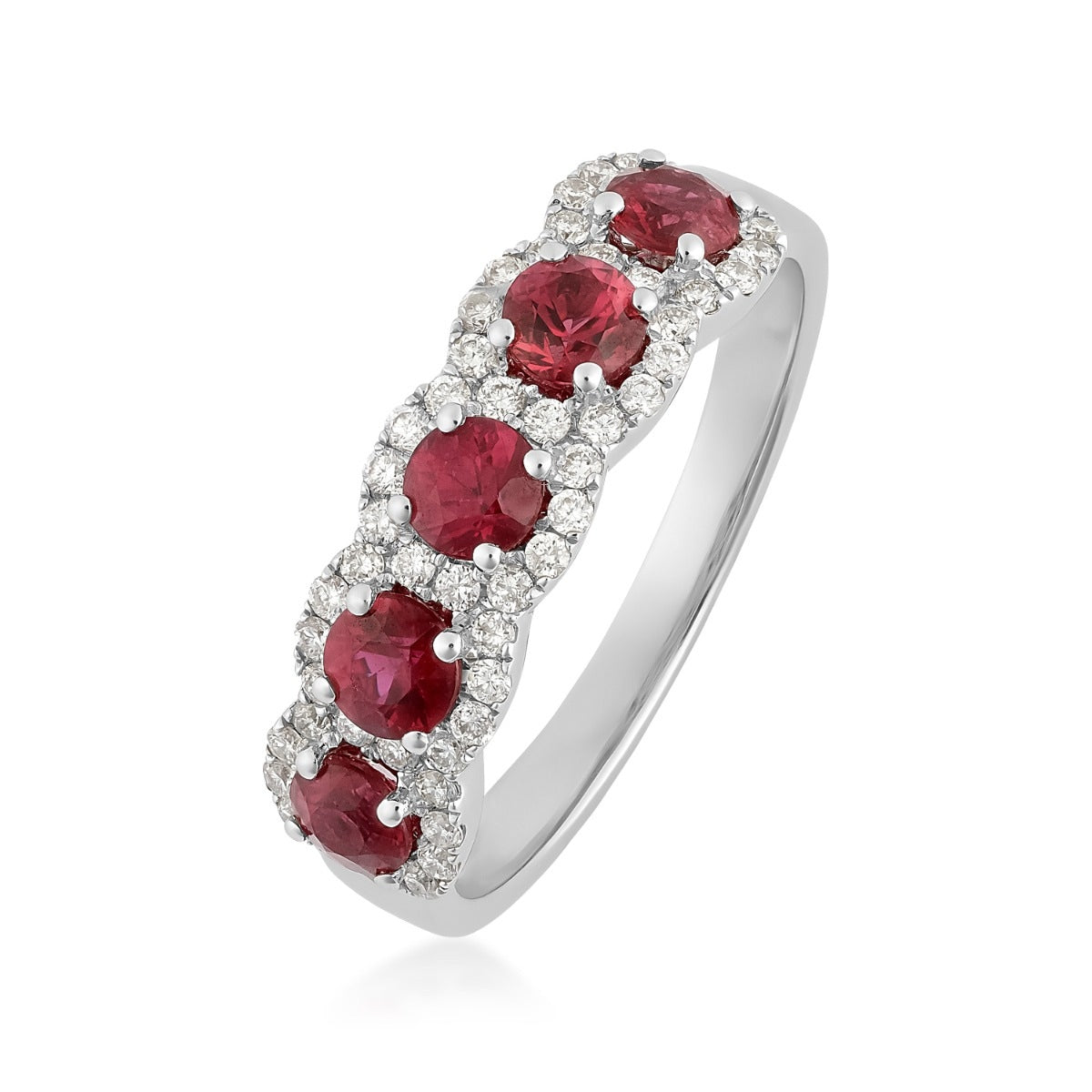 Round Ruby & 1/4 ct. tw. Diamond Ring in 14K White Gold front view