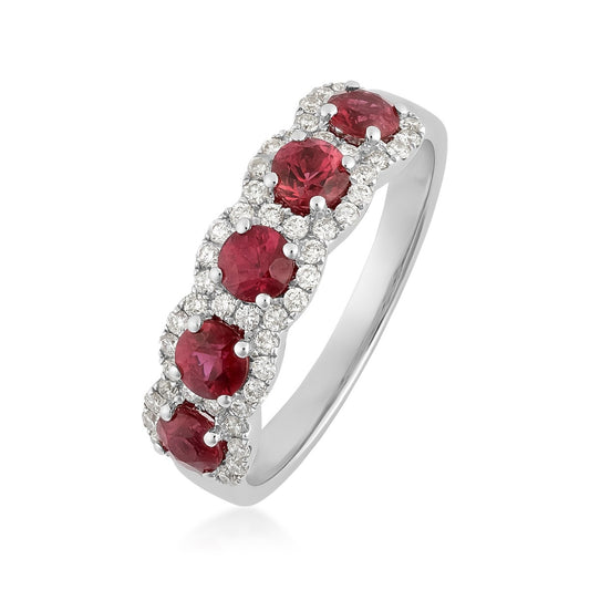Round Ruby & 1/4 ct. tw. Diamond Ring in 14K White Gold front view