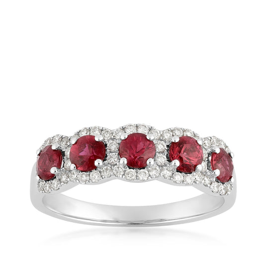 Round Ruby & 1/4 ct. tw. Diamond Ring in 14K White Gold