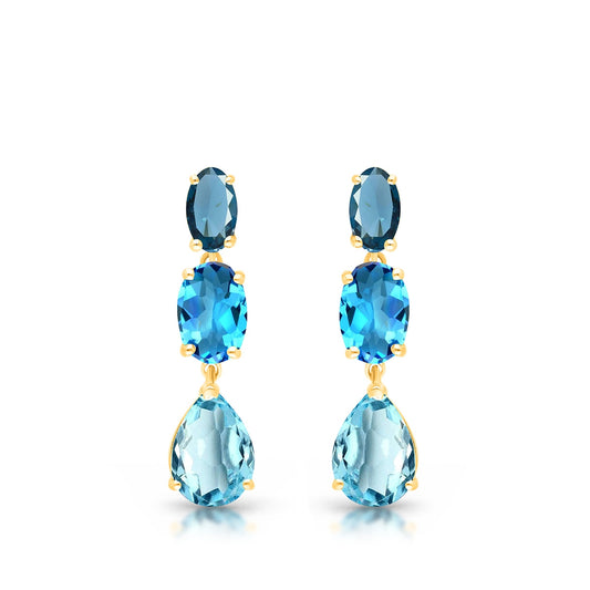 Kallati Oval & Pear Blue Topaz Dangle Earrings in 14K Yellow Gold