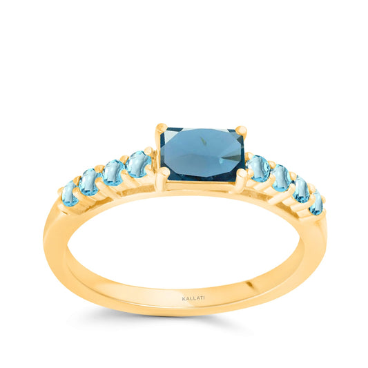 Kallati Rectangle Blue Topaz Ring in 14K Yellow Gold