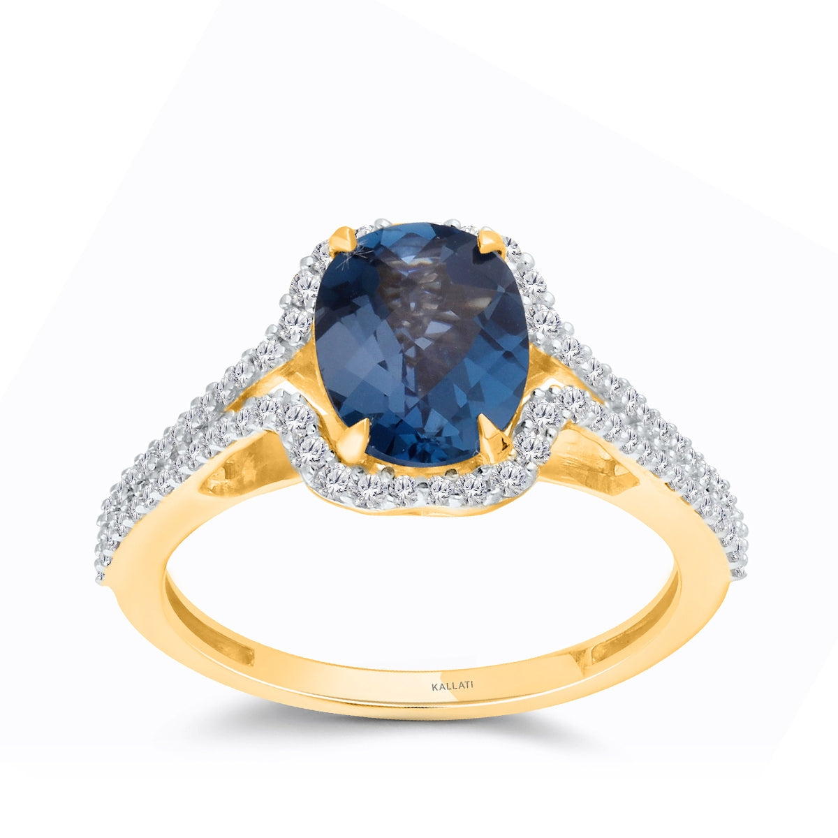 Kallati Oval Blue Topaz & 3/8 ct. tw. Diamond Halo Split Shank Ring in 14K Yellow Gold