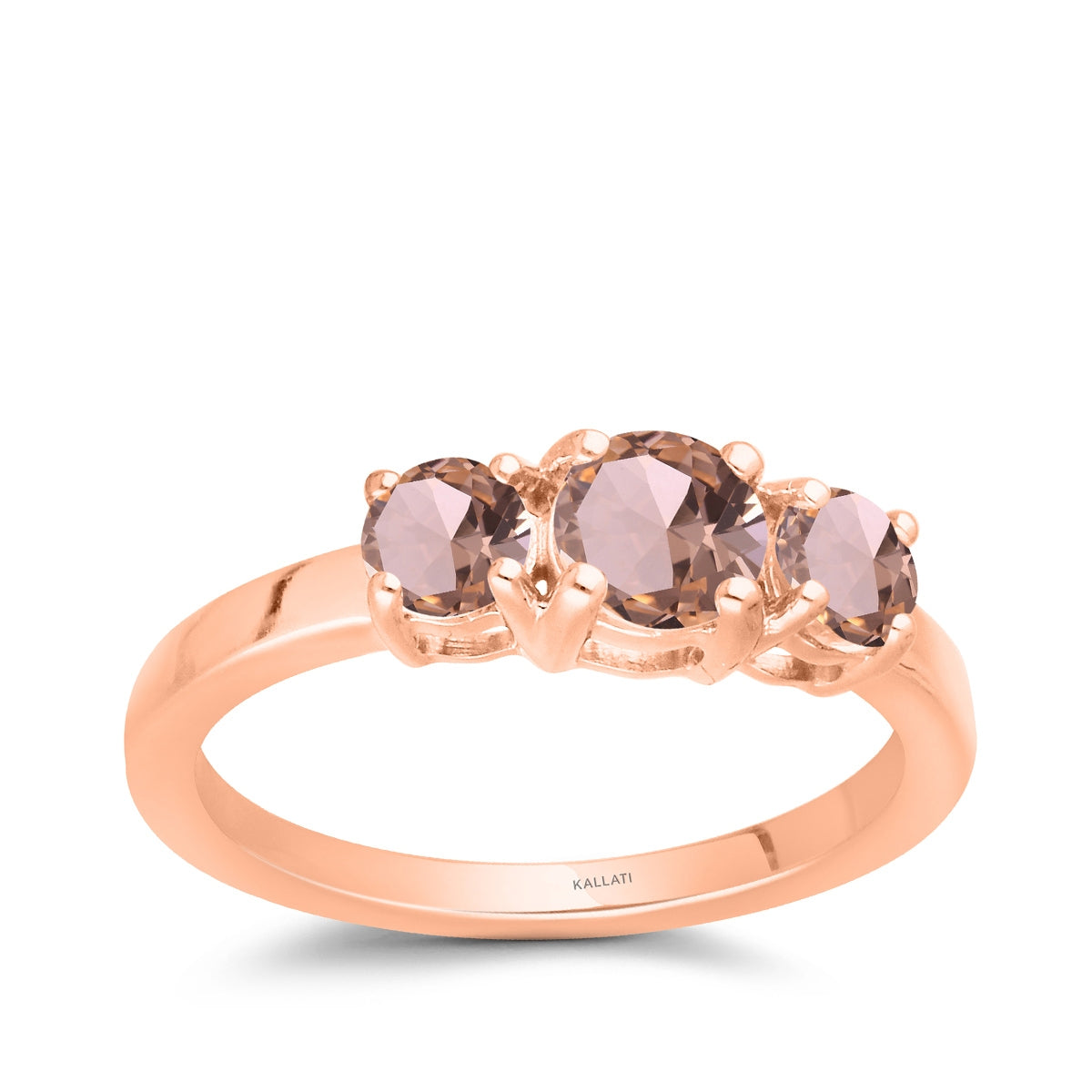 Kallati 3-Stone Round Morganite Ring in 14K Pink Gold