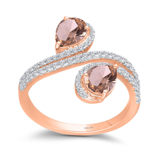 Kallati Pear Morganite & 1/3 ct. tw. Diamond Wrap Ring in 14K Pink Gold