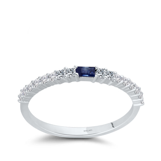 Kallati Baguette Sapphire & 1/4 ct. tw. Diamond Stackable Ring in 14K White Gold