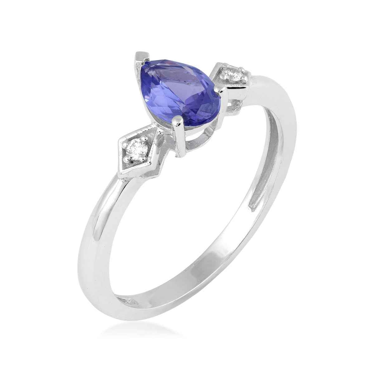 Kallati Pear Tanzanite & Diamond Accent Ring in 14K White Gold front view