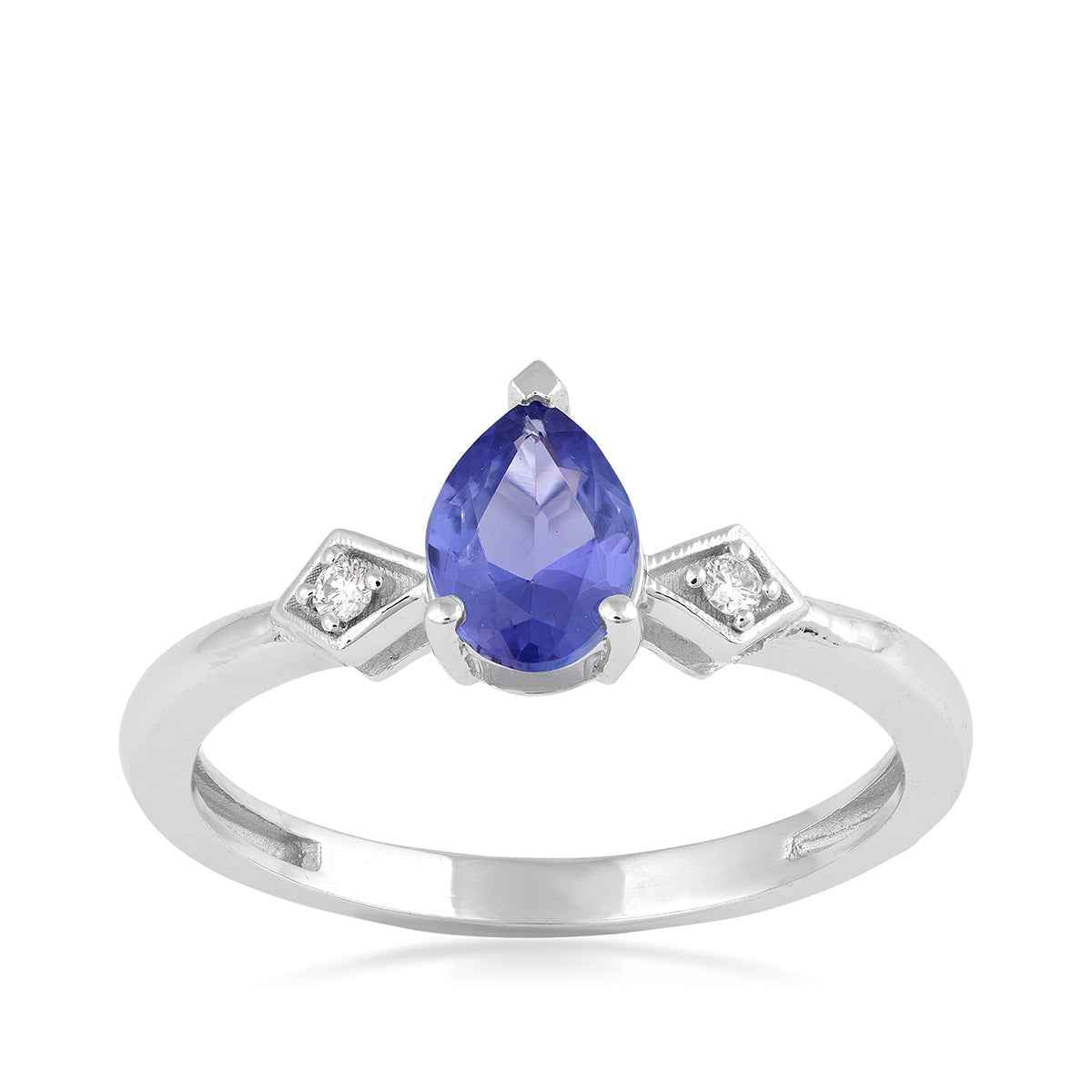 Kallati Pear Tanzanite & Diamond Accent Ring in 14K White Gold
