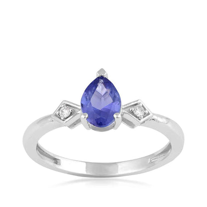 Kallati Pear Tanzanite & Diamond Accent Ring in 14K White Gold