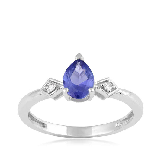 Kallati Pear Tanzanite & Diamond Accent Ring in 14K White Gold
