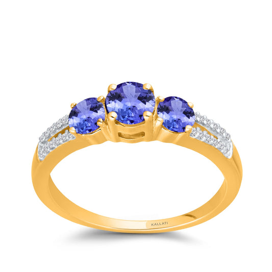 Kallati 3-Stone Round Tanzanite & Diamond Accent Ring in 14K Yellow Gold