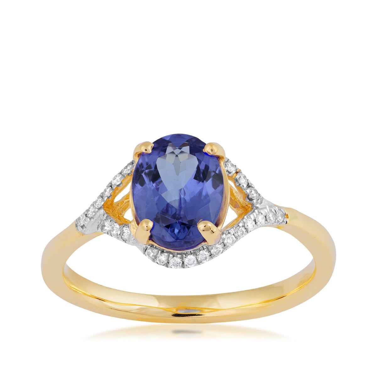 Kallati Oval Tanzanite & 1/10 ct. tw. Diamond Halo Ring in 14K Yellow Gold
