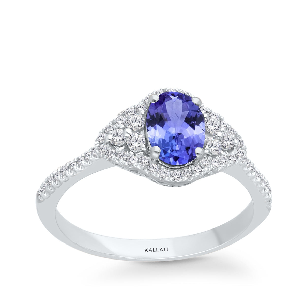 Kallati Oval Tanzanite & 1/4 ct. tw. Diamond Graduated Halo Ring in 14K White Gold