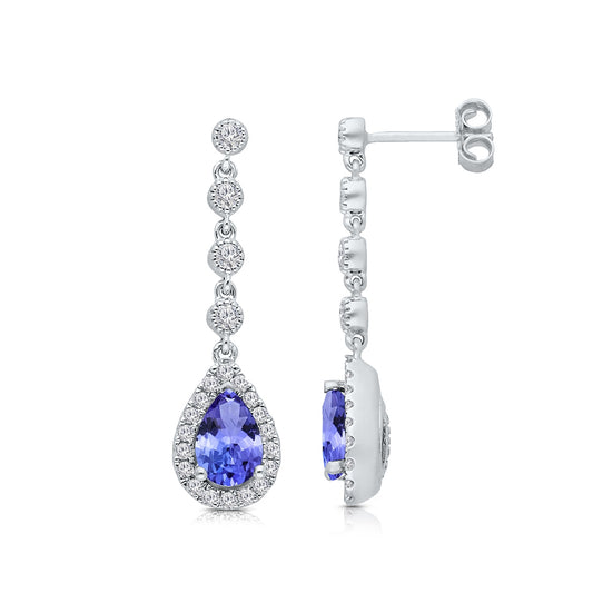 Kallati Pear Tanzanite & 1/2 ct. tw. Diamond Dangle Earrings in 14K White Gold