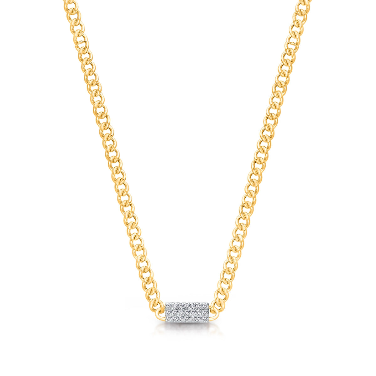 Kallati 3/8 ct. tw. Diamond Pave Plate Miami Cuban Necklace in 14K Yellow Gold
