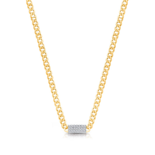 Kallati 3/8 ct. tw. Diamond Pave Plate Miami Cuban Necklace in 14K Yellow Gold